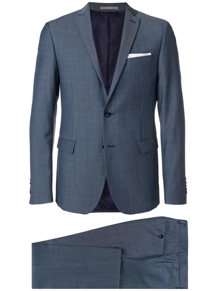 Paoloni Micro-checked Slim-fit Suit - Blue