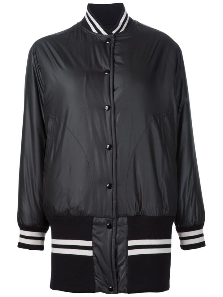 Mm6 Maison Margiela Striped Detailing Long Bomber - Black