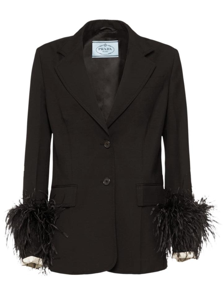 Prada Embellished-cuff Fitted Blazer - Black