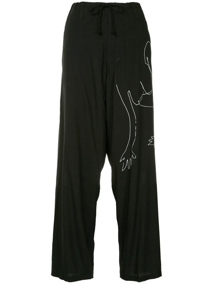 Yohji Yamamoto Line Drawing Drawstring Trousers - Black