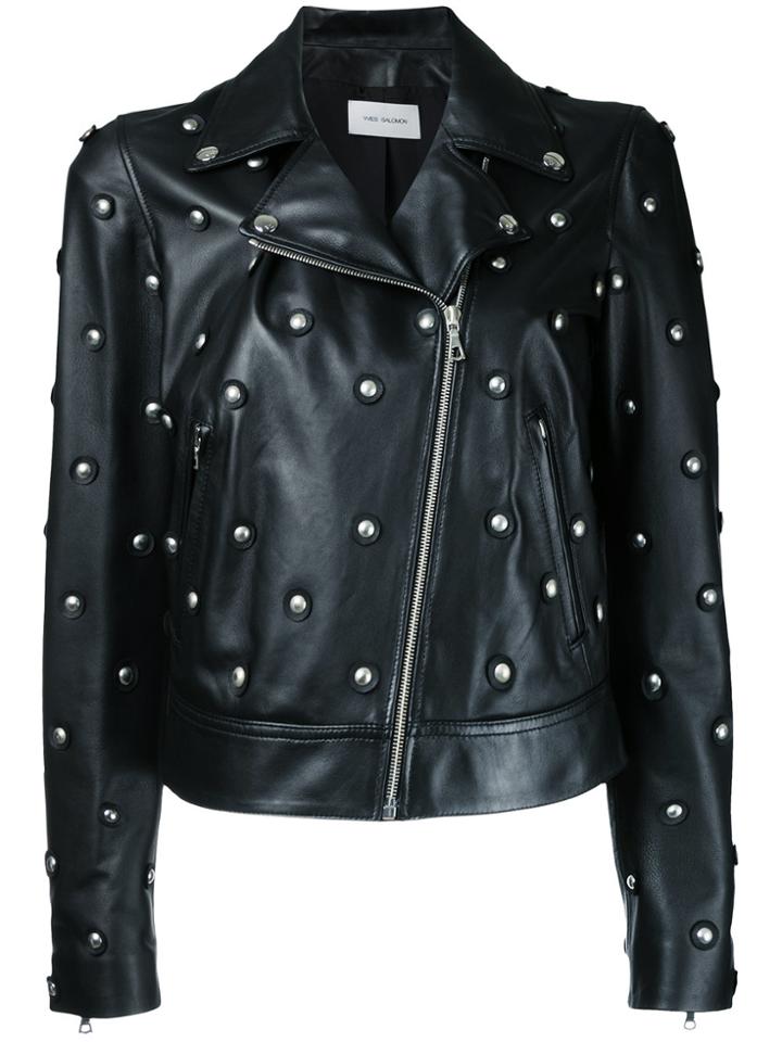 Yves Salomon Studded Biker Jacket - Black