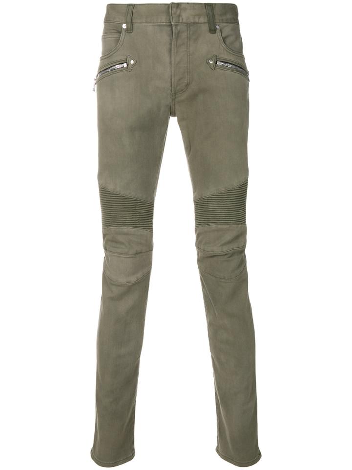 Balmain Slim Biker Trousers - Green