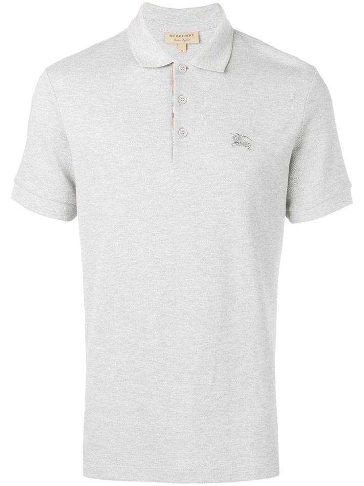 Burberry Check Placket Polo Shirt - Grey