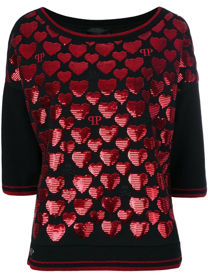 Philipp Plein Sequin Heart Top - Black