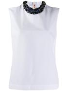 Marni Embellished Collar Sleeveless Top - White