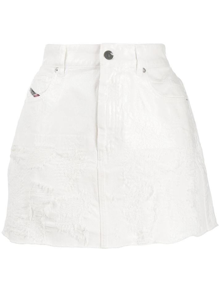 Diesel Distressed Denim Skirt - White