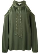 Michael Kors - Cold-shoulder Tie Blouse - Women - Polyester/spandex/elastane - Xs, Green, Polyester/spandex/elastane