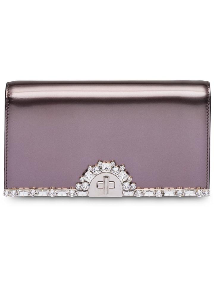 Prada Crystal Embellished Clutch - Metallic