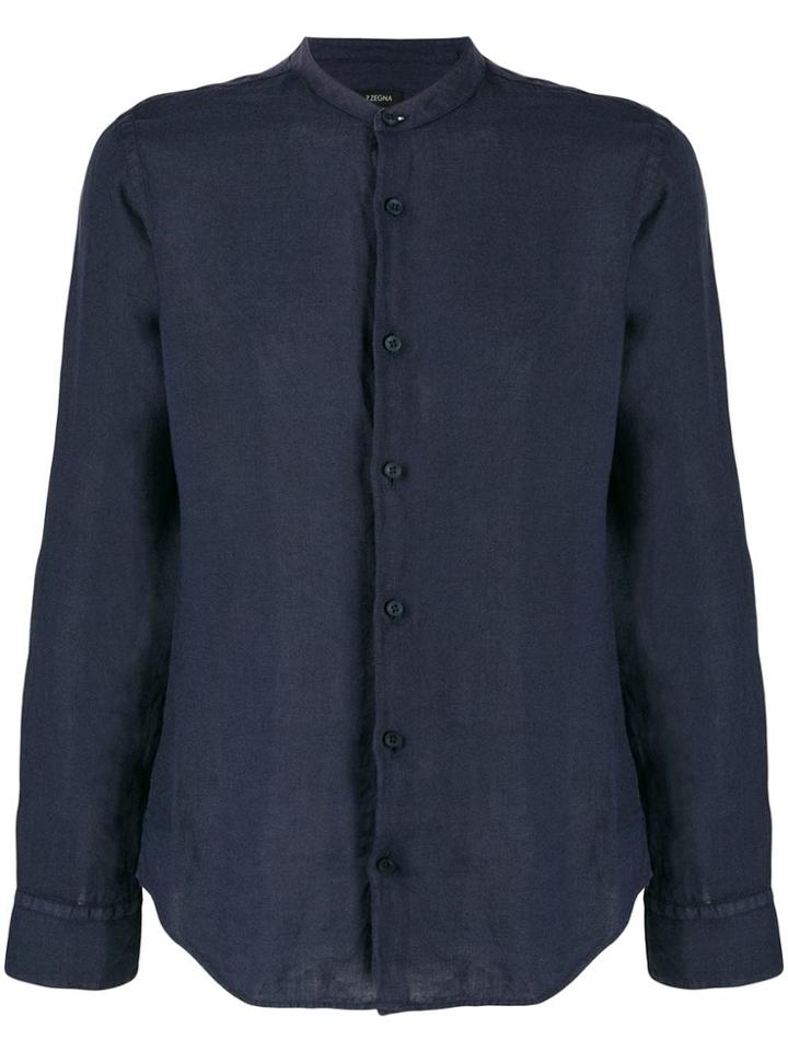Z Zegna Collarless Fitted Shirt - Blue
