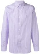 Polo Ralph Lauren Logo Embroidered Striped Shirt, Men's, Size: 17, Pink/purple, Cotton