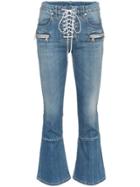 Unravel Project Mid Rise Lace-up Cropped Kick Flare Jeans - Blue