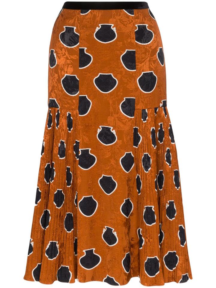 Johanna Ortiz Tribal Print Jacquard Midi Skirt - Brown