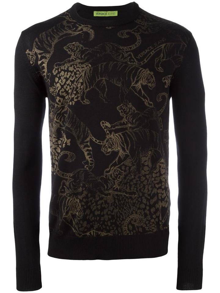 Versace Jeans Tiger Print Sweatshirt, Men's, Size: Large, Black, Acrylic/wool