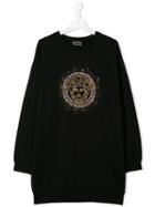 Young Versace Crystal Embellished Sweatshirt Dress - Black