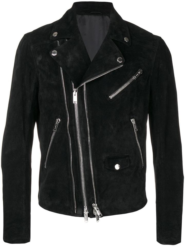Les Hommes Zipped Fitted Biker Jacket - Black