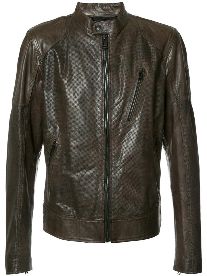 Belstaff Banded Collar Leather Jacket, Men's, Size: 54, Brown, Viscose/leather
