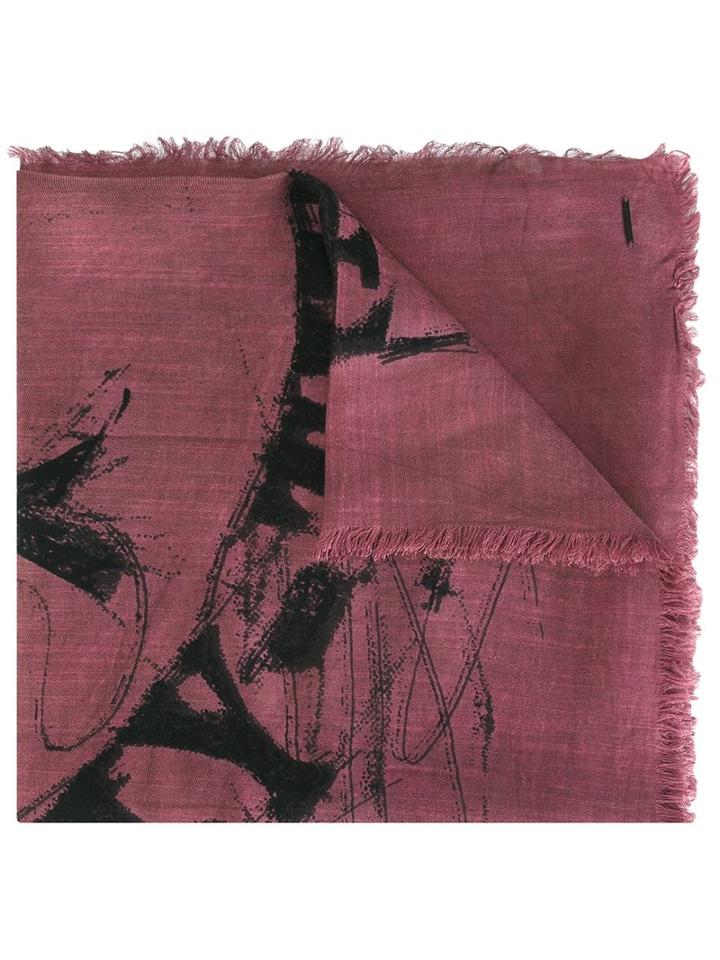 Diesel Frayed Edge Scarf, Men's, Red, Viscose