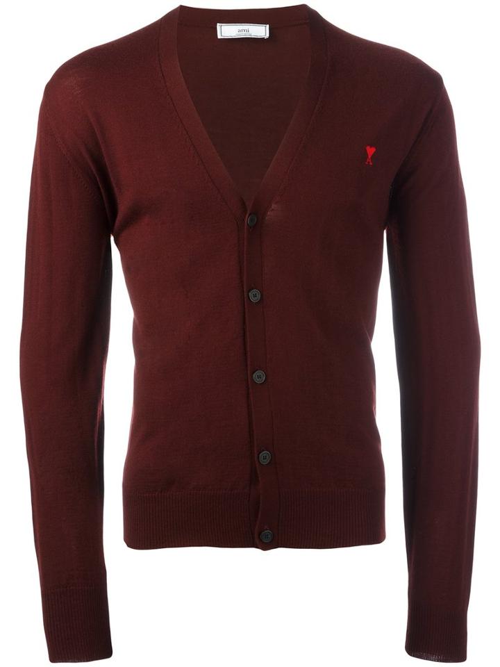 Ami Alexandre Mattiussi Ami De Coeur Cardigan, Men's, Size: Xxl, Red, Merino