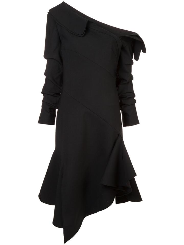 Monse Asymmetric Neck Flared Dress - Black