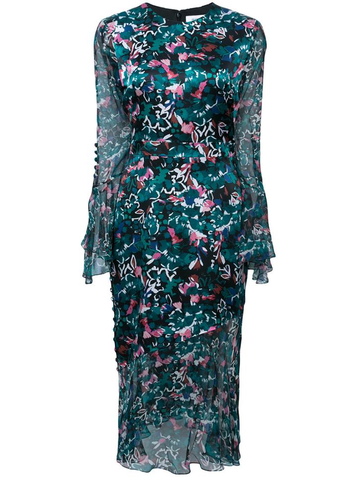 Prabal Gurung Floral Ruffle Sleeve Dress - Black