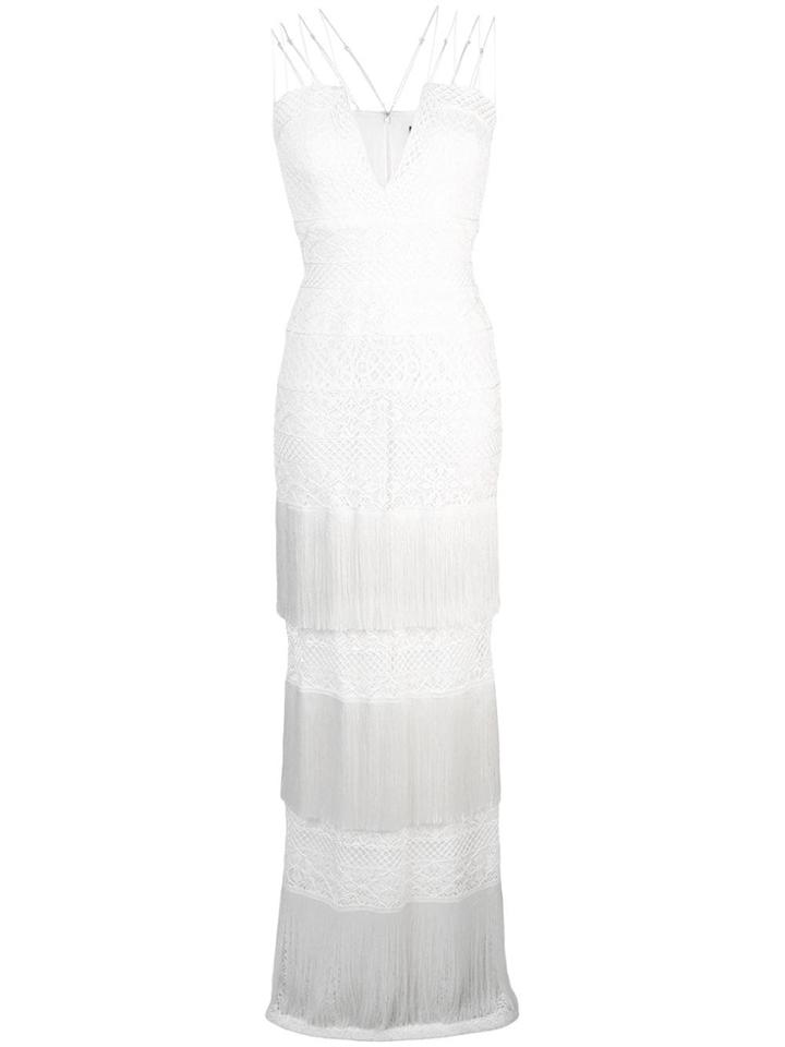 Tadashi Shoji V-plunge Fringed Dress - White