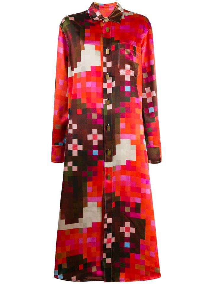Marni Pixelated Print Shirt Dress - Red