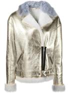 Sandy Liang 'gold Bowery' Biker Jacket, Women's, Size: 40, Grey, Leather/sheep Skin/shearling
