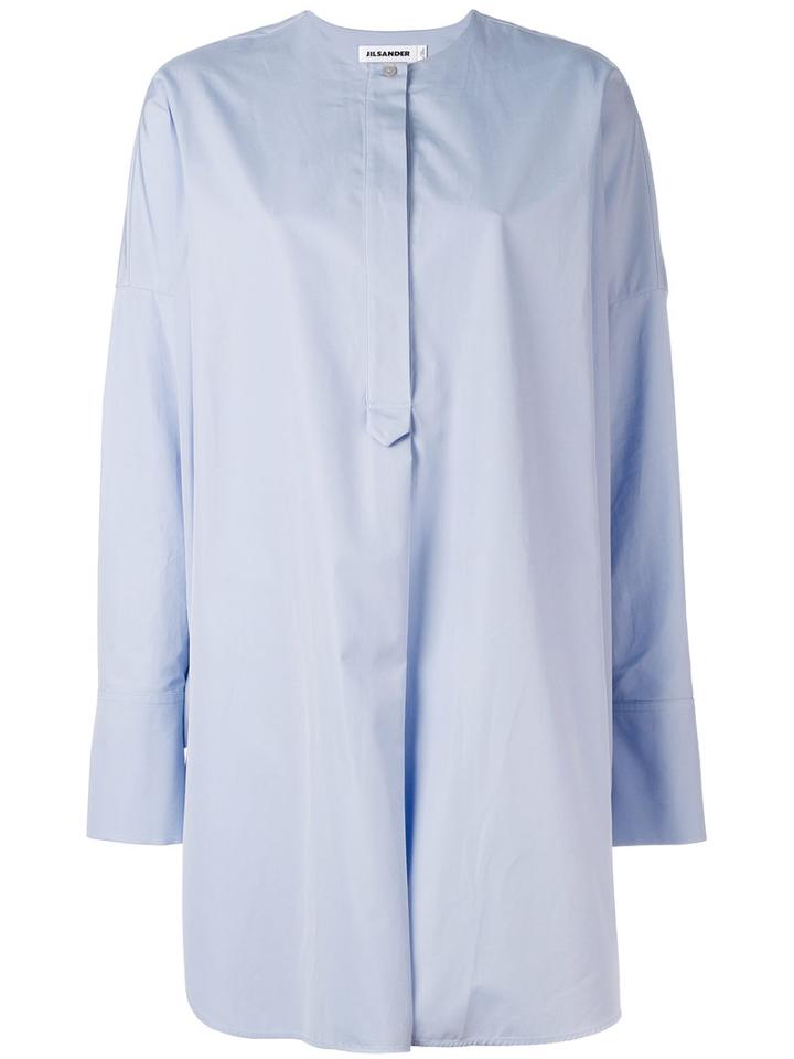 Jil Sander - Collarless Shirt - Women - Cotton - 44, Blue, Cotton