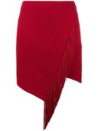 David Koma Asymmetric Fringed Skirt - Red