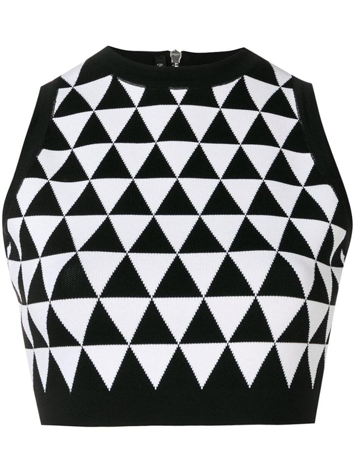 Balmain Geometric Pattern Cropped Vest - Black