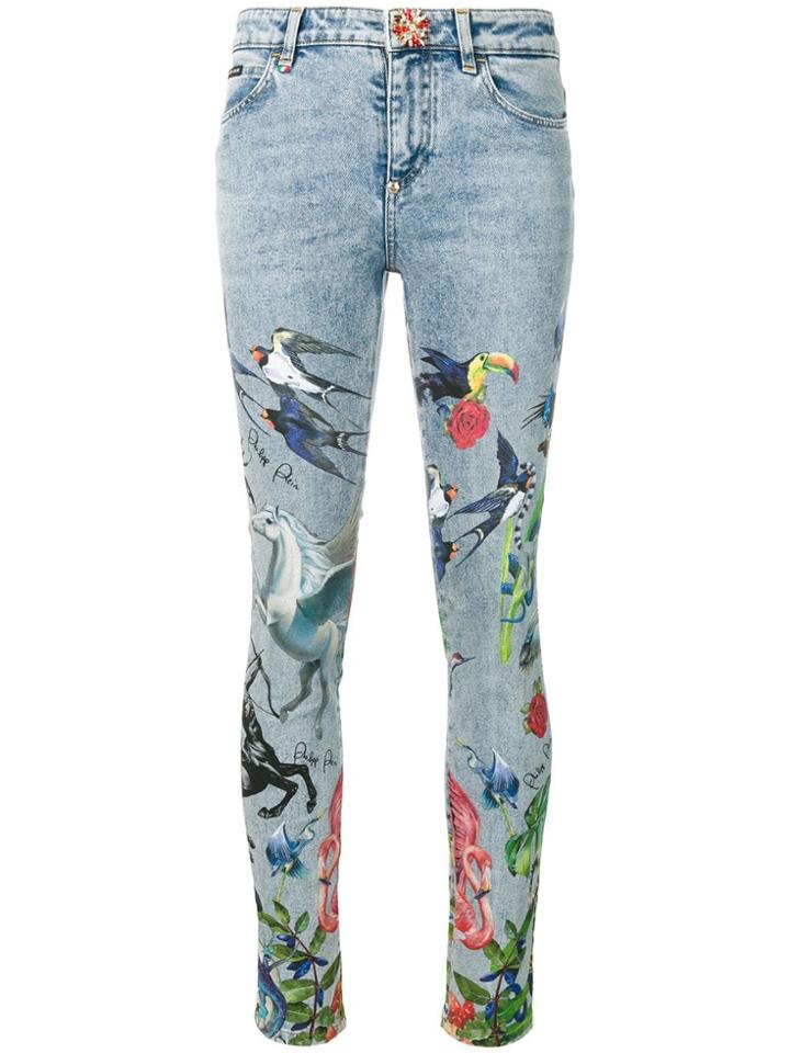 Philipp Plein Creature Print Skinny Jeans - Blue