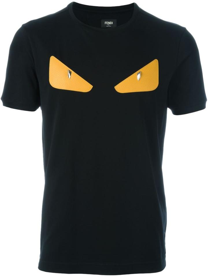 Fendi Bag Bugs T-shirt, Men's, Size: 50, Black, Cotton/lamb Skin