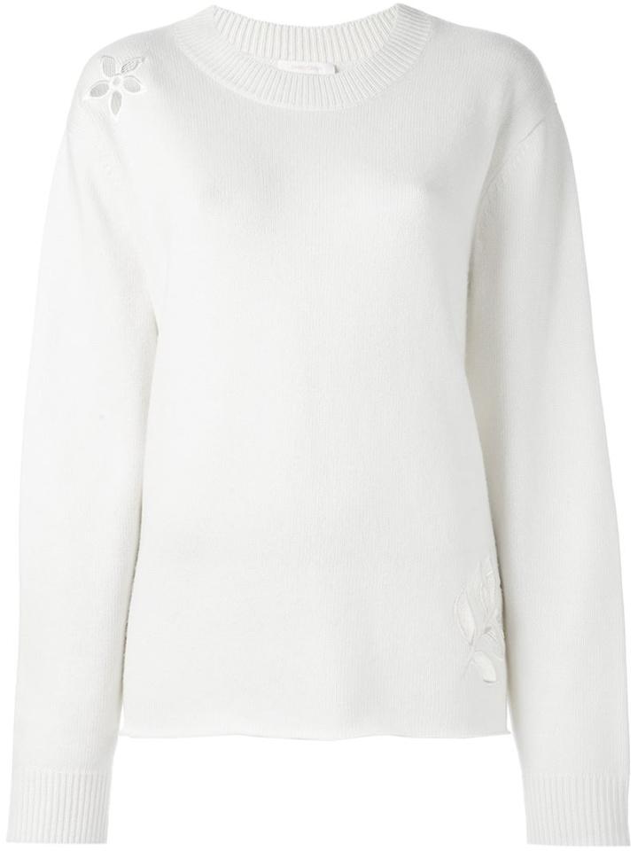 See By Chloé Cut-out Flower Jumper, Women's, Size: Large, White, Cotton/nylon/viscose/wool