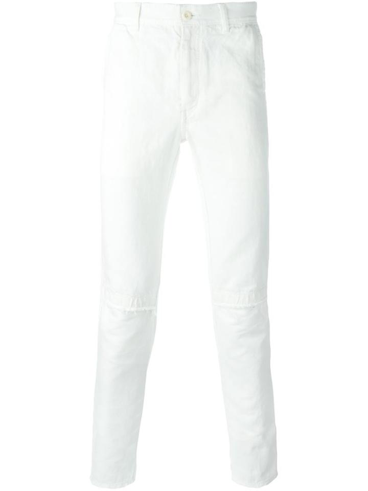 Sacai Knee Slit Skinny Jeans, Men's, Size: 2, White, Cotton/linen/flax