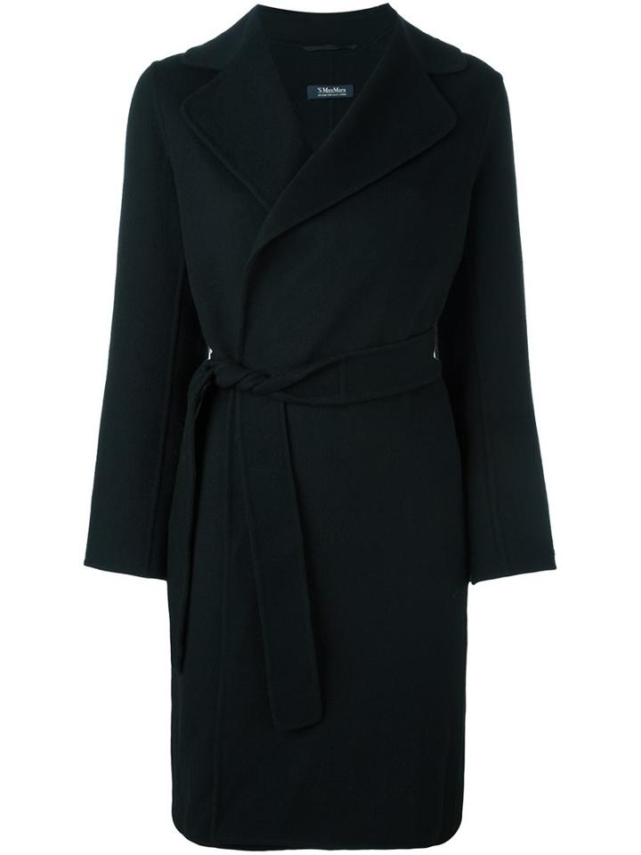 's Max Mara Belted Single Breasted Coat, Women's, Size: 44, Black, Silk/angora/virgin Wool