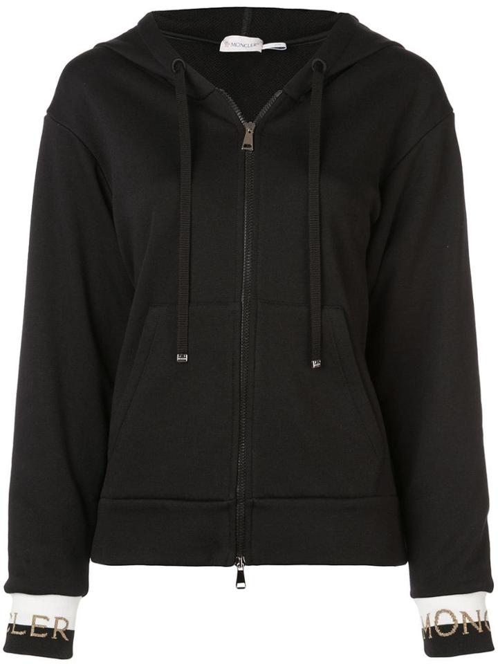 Moncler Zip Front Logo Hoodie - Black
