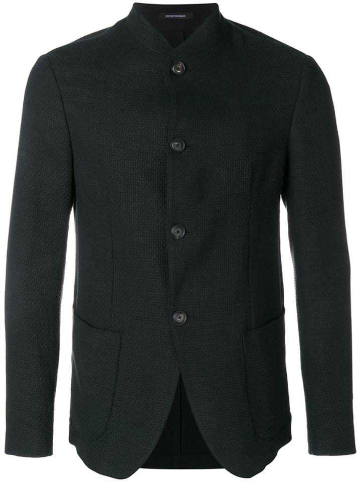Emporio Armani Textured Mandarin-collar Blazer - Black