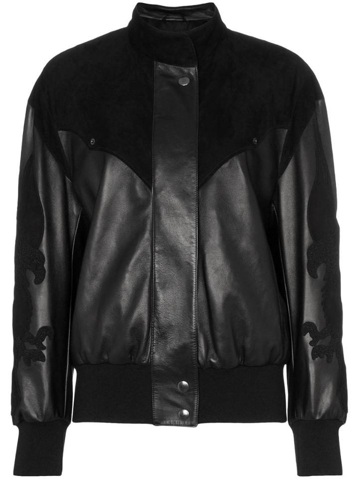 Montana X Montana Embroidered Panelled Leather Bomber Jacket - Black