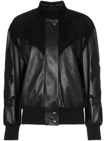 Montana X Montana Embroidered Panelled Leather Bomber Jacket - Black