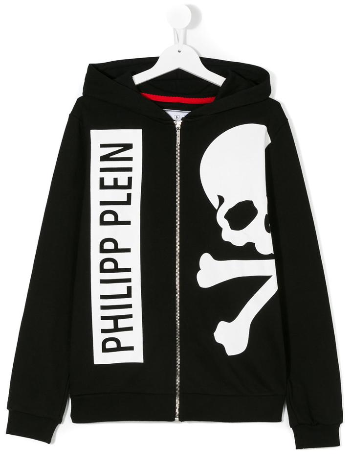 Philipp Plein Kids - Teen Skull And Crossbones Hoodie - Kids - Cotton - 14 Yrs, Black