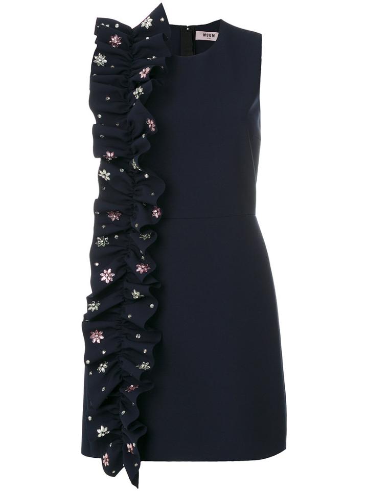 Msgm - Embellished Ruffle Trim Dress - Women - Polyester/spandex/elastane - 44, Black, Polyester/spandex/elastane