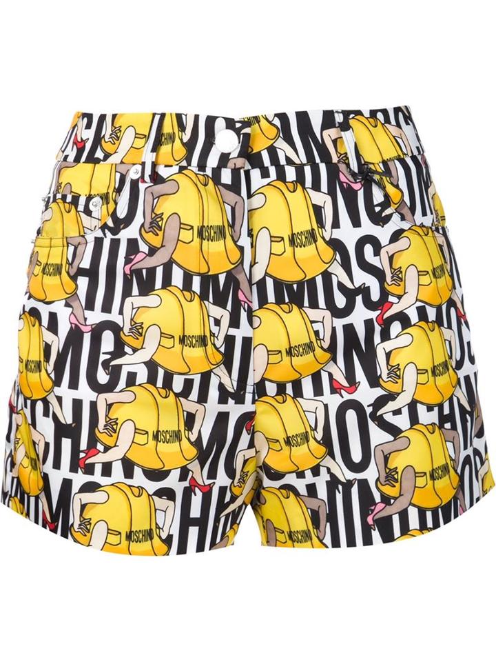 Moschino Hard Hat Print Shorts, Women's, Size: 40, White, Polyamide/other Fibres