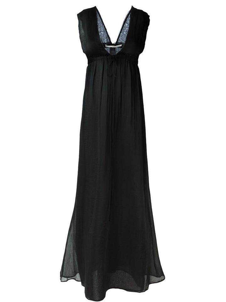 Isabel Benenato Deep V-neck Maxi Dress, Women's, Size: 40, Black, Cotton/silk