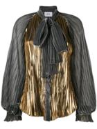 Atu Body Couture Pussy Bow Pleated Blouse - Silver