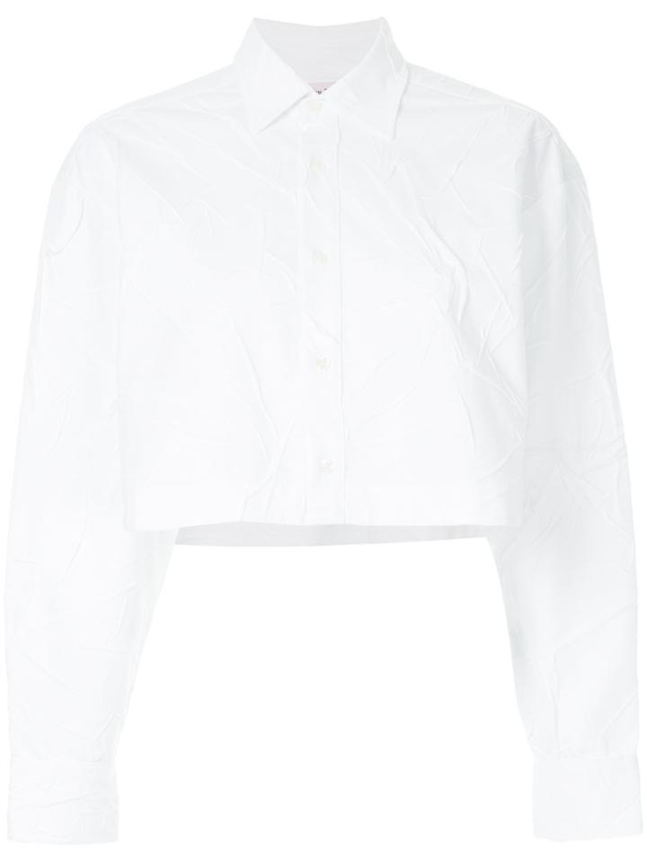 Palm Angels Cropped Crinkle-effect Shirt - White