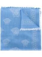 Versace Frayed Medusa Pattern Stole, Women's, Blue, Modal/wool/silk