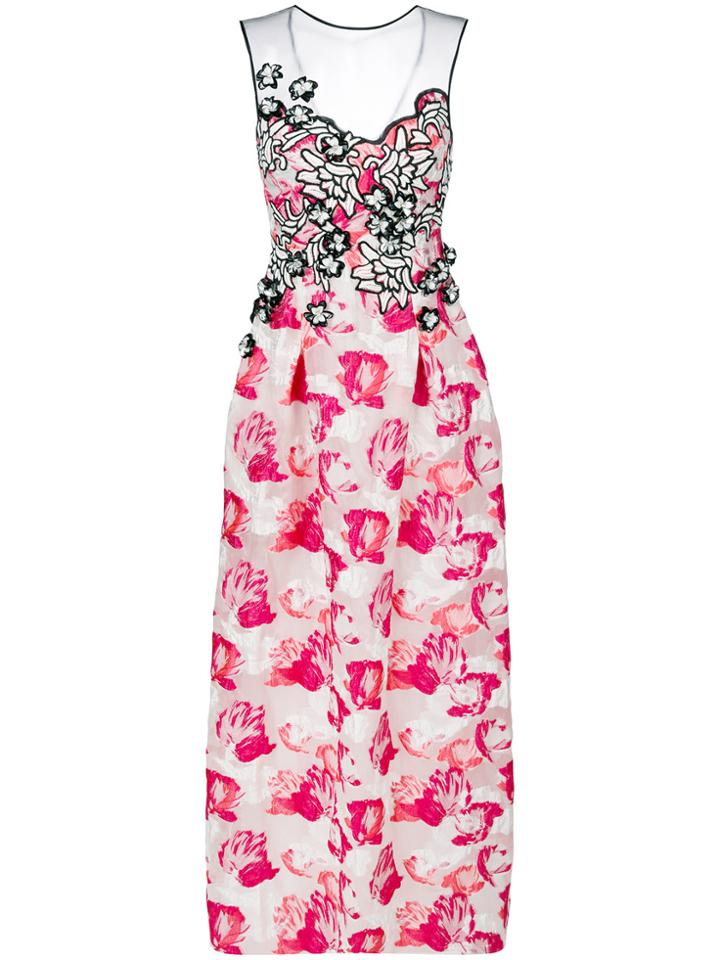 Talbot Runhof Flared Floral Gown - White