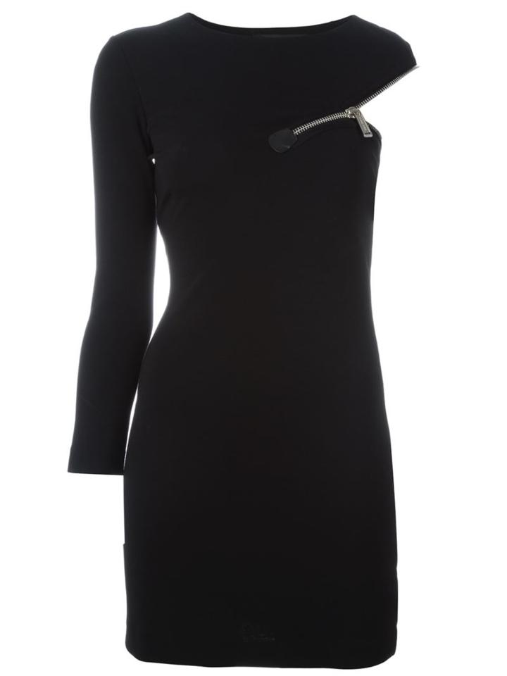 Dsquared2 One Shoulder Zip Dress, Women's, Size: Small, Black, Polyamide/spandex/elastane/virgin Wool