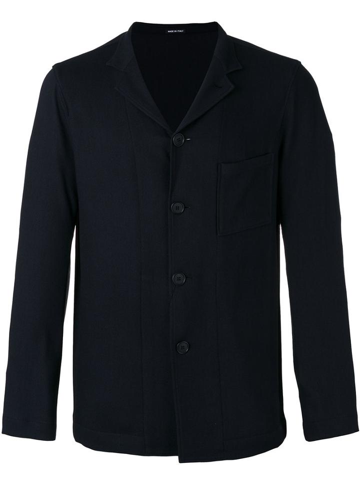 Giorgio Armani Chest Pocket Shirt Jacket, Men's, Size: 46, Black, Ramie/viscose/spandex/elastane
