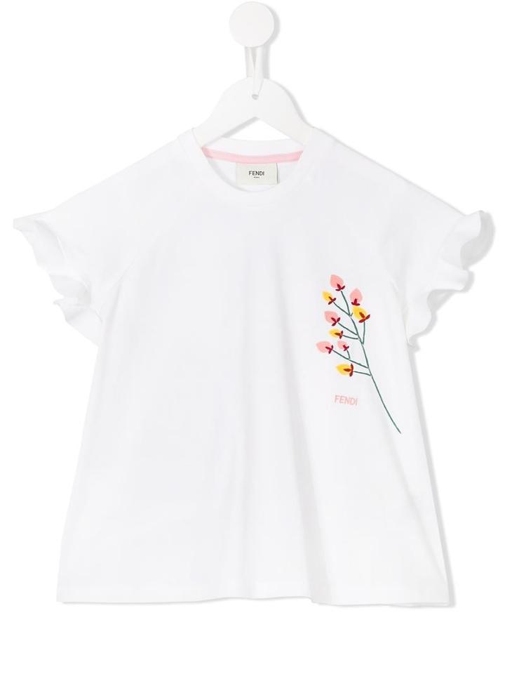 Fendi Kids Flower Embroidered T-shirt, Girl's, Size: 6 Yrs, White